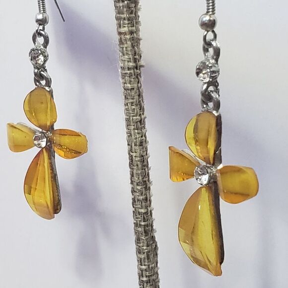 RESIN & CRYSTAL French Hook Religious Cross Earrings - Picture 3 of 5